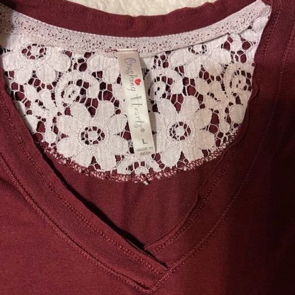 Maroon Short Sleeve with White Lace Pocket - Picture 5 of 5